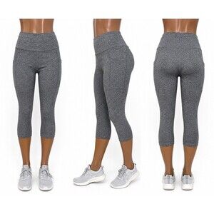 90 Degree By Reflex Leggings Size Large Gray Heather Capri Leggings L High Rise